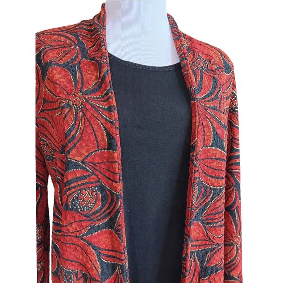 JM COLLECTION Dressy Blouse Top Jacket Combo Petite M Slinky Floral Gold Event - Picture 3 of 9